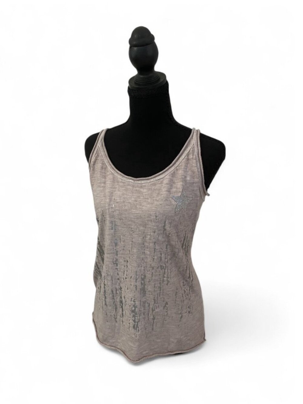 Made in Italy Rhinestone Cotton Top with Star Y2K Style Tank Glam Unique Girly S